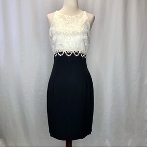 Vintage Jessica McClintock Gunne Sax formal dress white lace black crepe 9/10